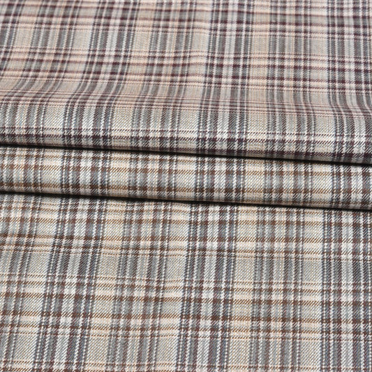 Beige Brown Checks Tweed Wool Fabric-90775