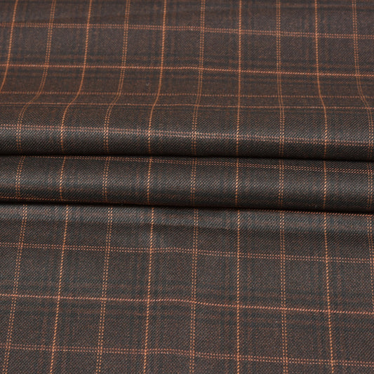 Brown-Orange-Checks-Tweed-Wool-Fabric-90776