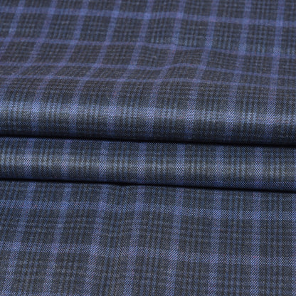 Navy-Blue-Black-Checks-Tweed-Wool-Fabric-90777