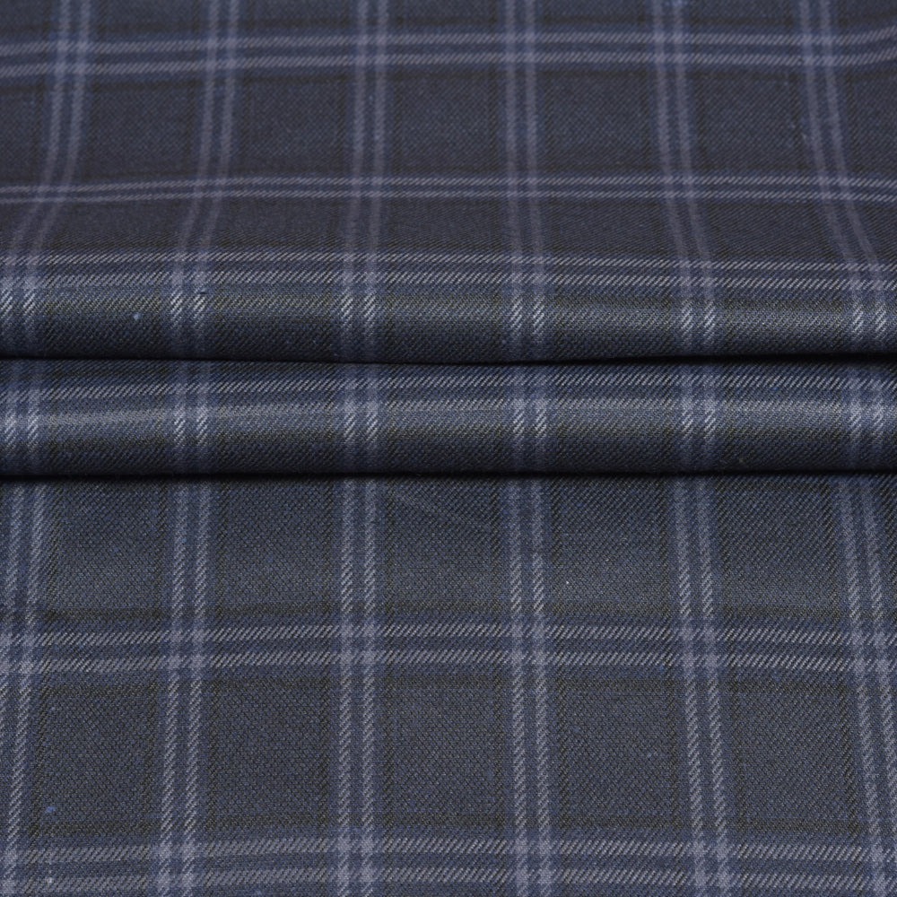 Navy-Blue-Gray-Checks-Tweed-Wool-Fabric-90780