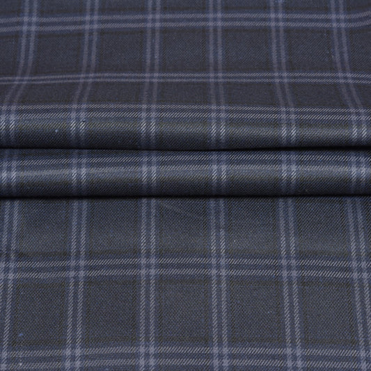 Navy-Blue-Gray-Checks-Tweed-Wool-Fabric-90780