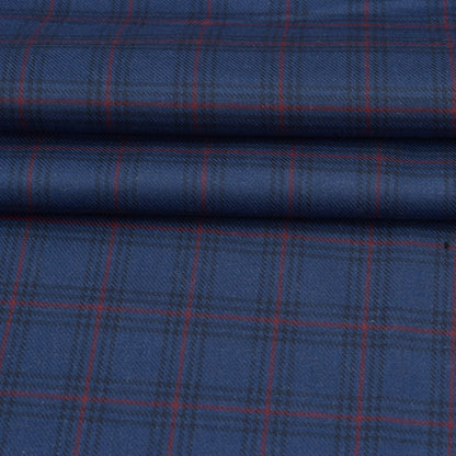 Wool Blazer Fabric (2 Meter)-Royal Blue Red and Black Checks-90641