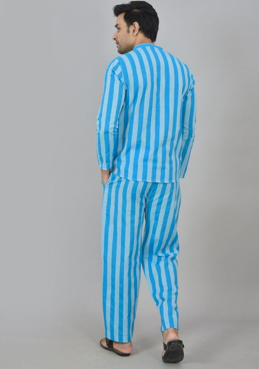 Men Cotton Stripe Co-ord Set Blue Sky Blue-48597