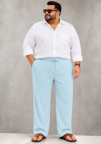 Sky Blue Linen Plus SIze Relaxed Fit Men Pant-51564