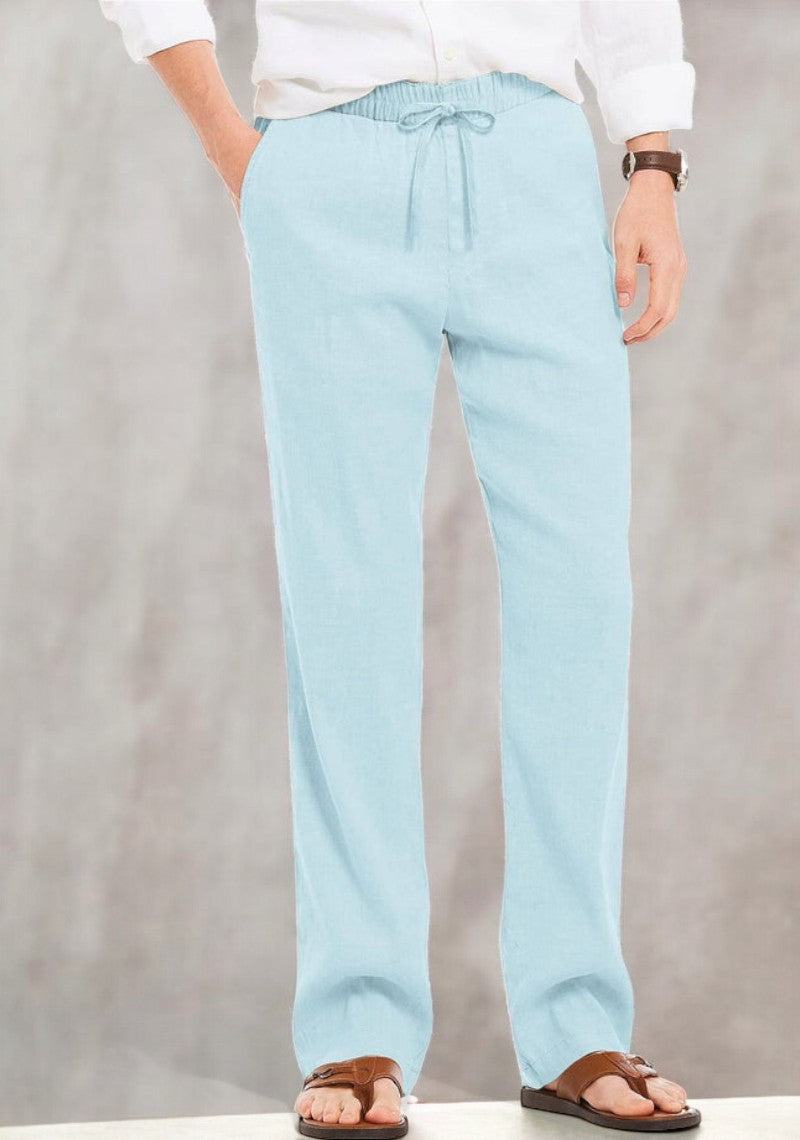 Sky Blue Linen Loose Fit Men Pant-49505