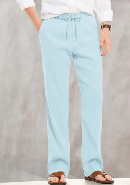 Sky Blue Linen Loose Fit Men Pant-49505