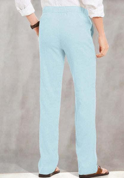 Combo of 2 Linen Loose Fit Men Pant Sky Blue and Khaki-49549