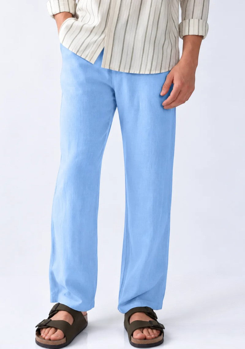 Sky Blue Linen Loose Fit Men Pant-51901