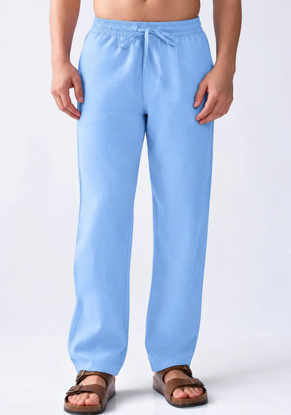 Sky Blue Linen Loose Fit Men Pant-51901