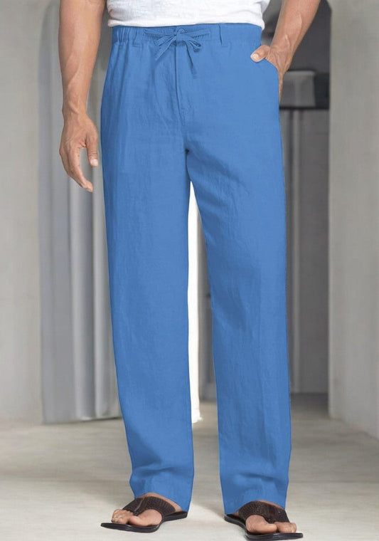 Sky Blue Linen Regular Fit Pant-49368