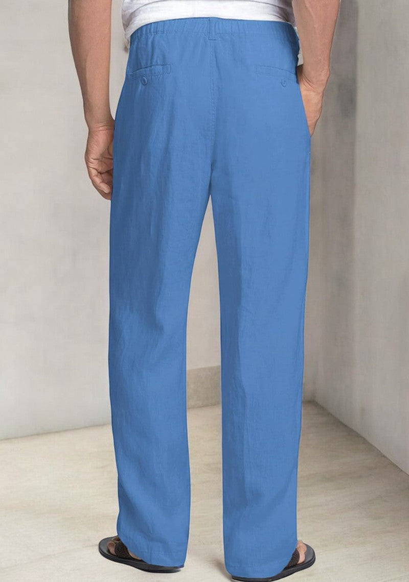 Sky Blue Linen Regular Fit Pant-49368