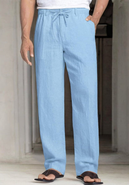 Sky Blue Linen Regular Fit Pant-49379