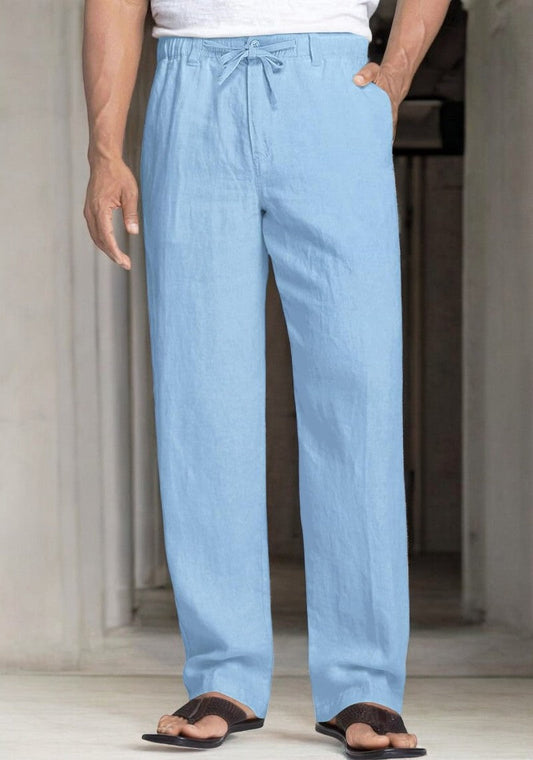 Sky Blue Linen Regular Fit Pant-49379