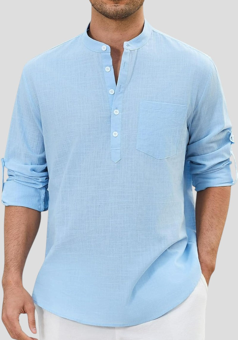 Sky Blue Linen Solid Short Kurta-50836