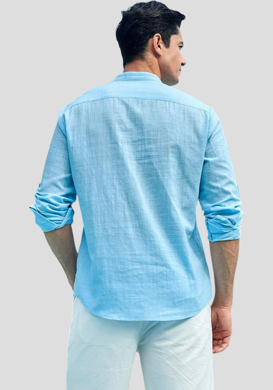 Sky Blue Linen Solid Short Kurta-50836