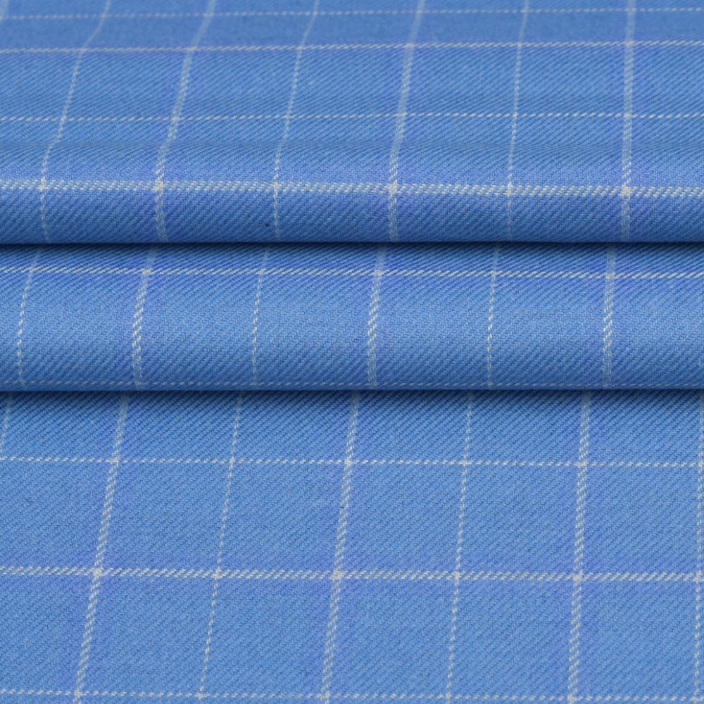 Wool Blazer Fabric (2 Meter)-Sky Blue White Checks-90662