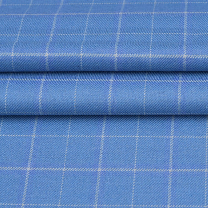 Wool Blazer Fabric (2 Meter)-Sky Blue White Checks-90662