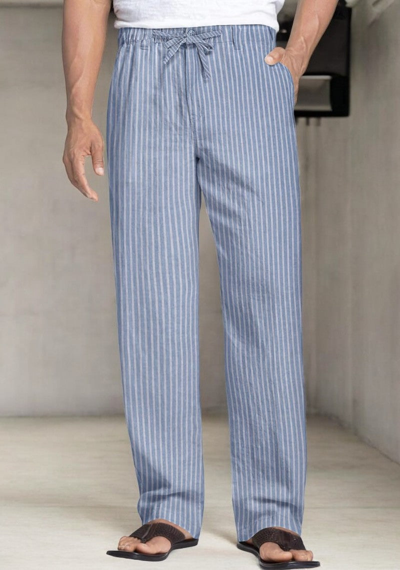 Sky Blue and White Linen Regular Fit Pant-49383