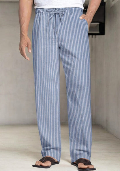 Sky Blue and White Linen Regular Fit Pant-49383