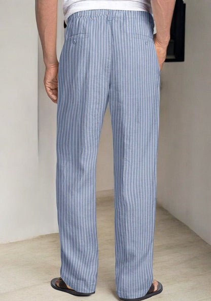 Sky Blue and White Linen Regular Fit Pant-49383