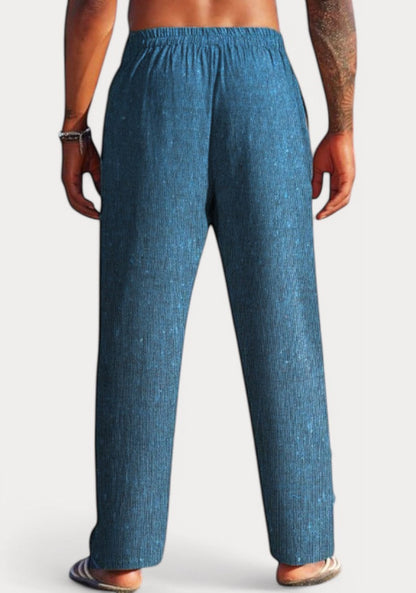 Teal Blue Cotton Linen Loose Fit Men Pant-49515