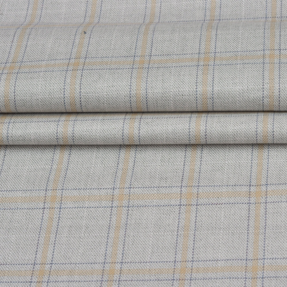 Wool Blazer Fabric (2 Meter)-White Beige and Black Checks-90644