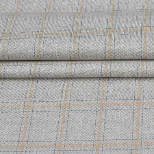 Wool Blazer Fabric (2 Meter)-White Beige and Black Checks-90644