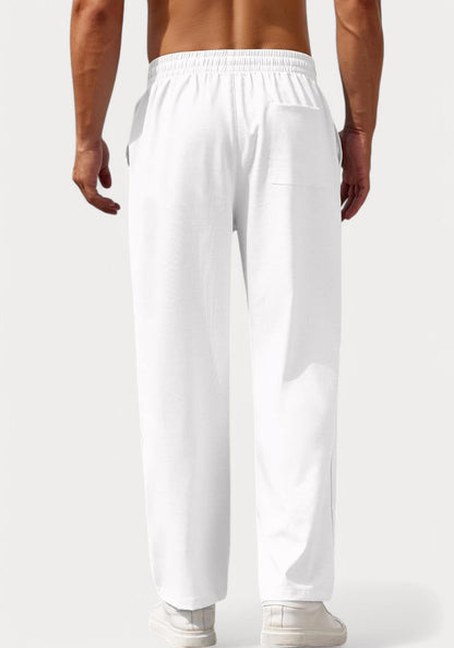 White Cotton Linen Loose Fit Men Pant-49517