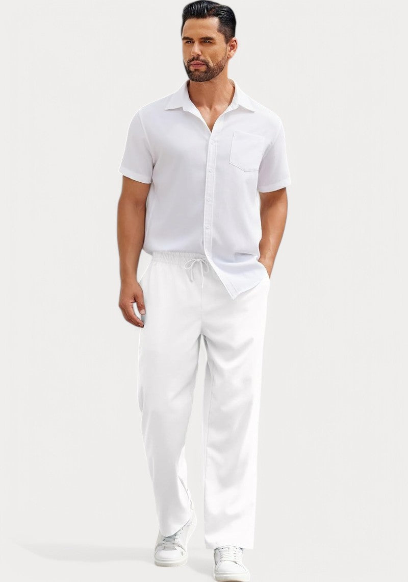 White Cotton Linen Loose Fit Men Pant-49517