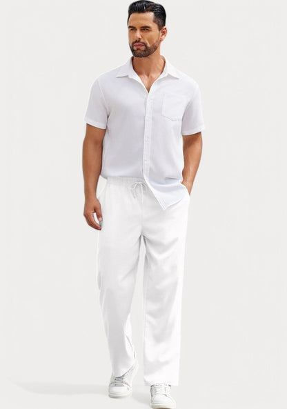 White Cotton Linen Loose Fit Men Pant-49517