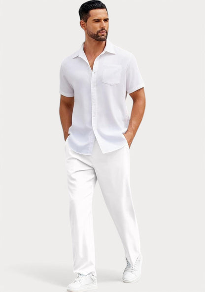 White Cotton Linen Loose Fit Men Pant-49517