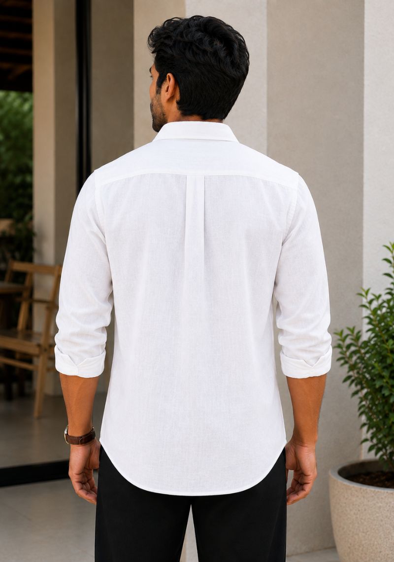 White Linen Relaxed Fit Full Sleeve Shirt-51878