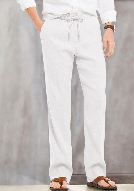 White Linen Loose Fit Men Pant-49493