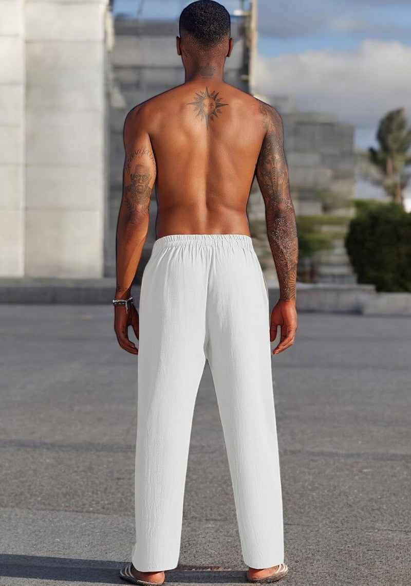 White Linen Loose Fit Men Pant-49493