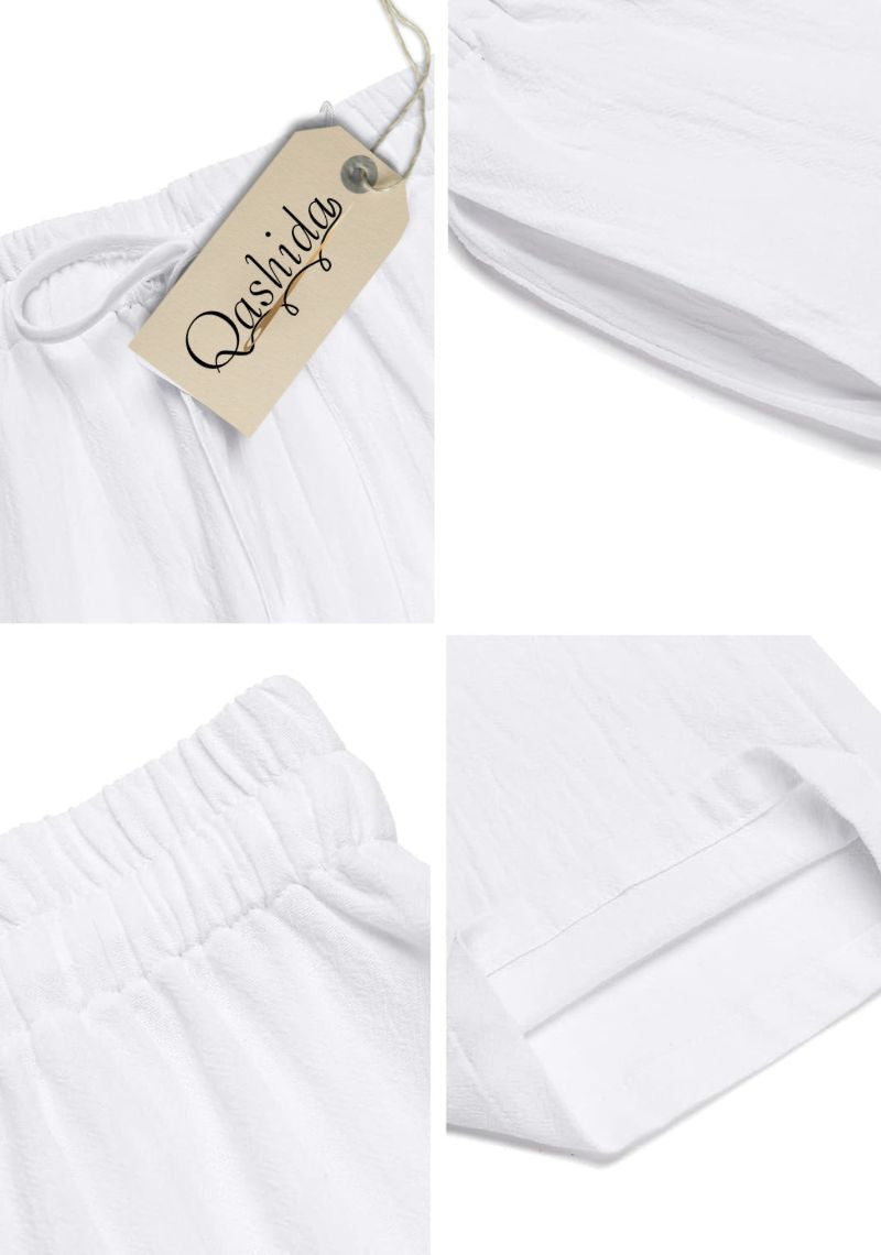 White Linen Loose Fit Men Pant-49493