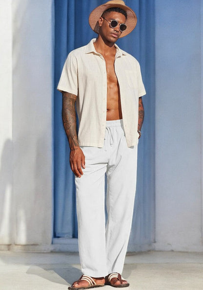 White Linen Loose Fit Men Pant-49493