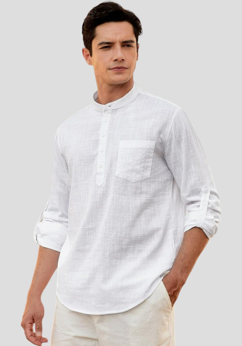 White Linen Solid Short Kurta-50835