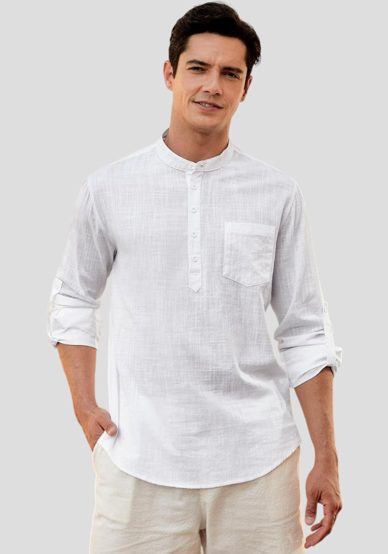 White Linen Solid Short Kurta-50835