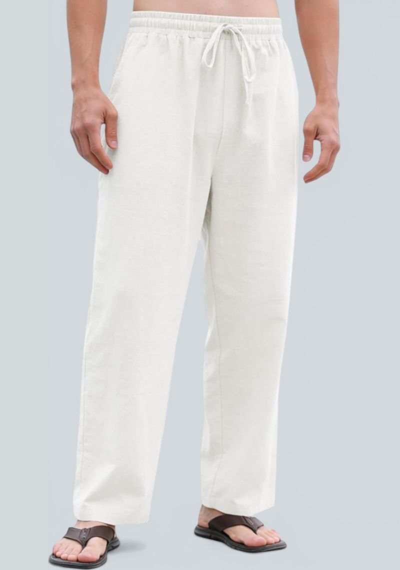 White Premium Linen Relaxed Fit Loose Fit Men Pant-50877