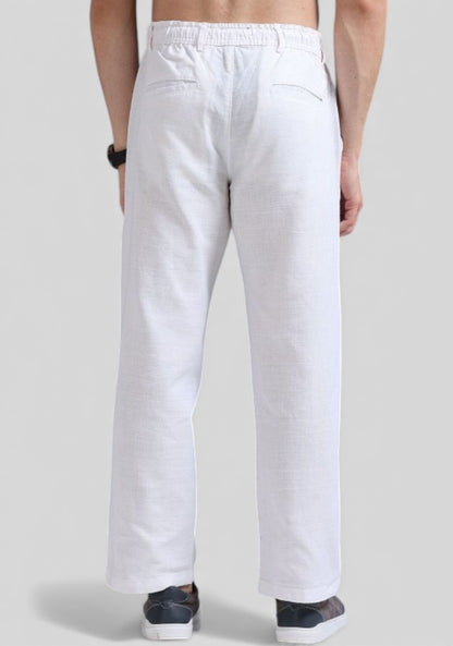 White Premium Linen Relaxed Fit Loose Fit Men Trouser-50470