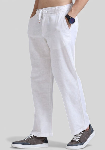 White Premium Linen Relaxed Fit Loose Fit Men Trouser-50470