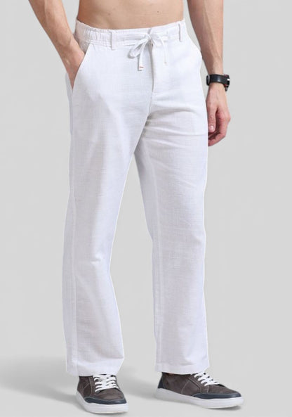 White Premium Linen Relaxed Fit Loose Fit Men Trouser-50470