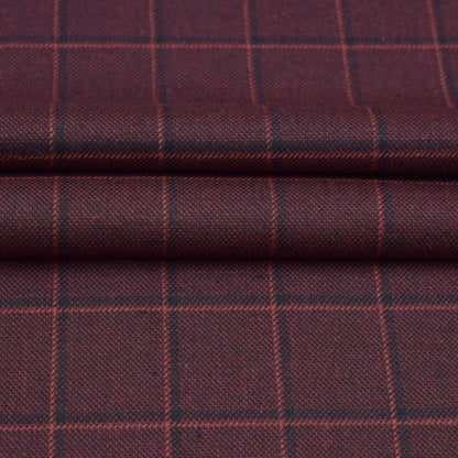 Wool Blazer Fabric (2 Meter)-Wine Black Checks-90664