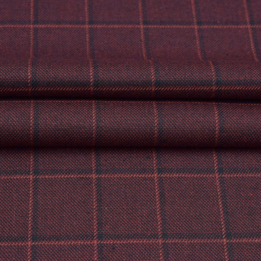 Wool Blazer Fabric (2 Meter)-Wine Black Checks-90664
