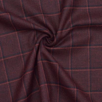 Wool Blazer Fabric (2 Meter)-Wine Black Checks-90664