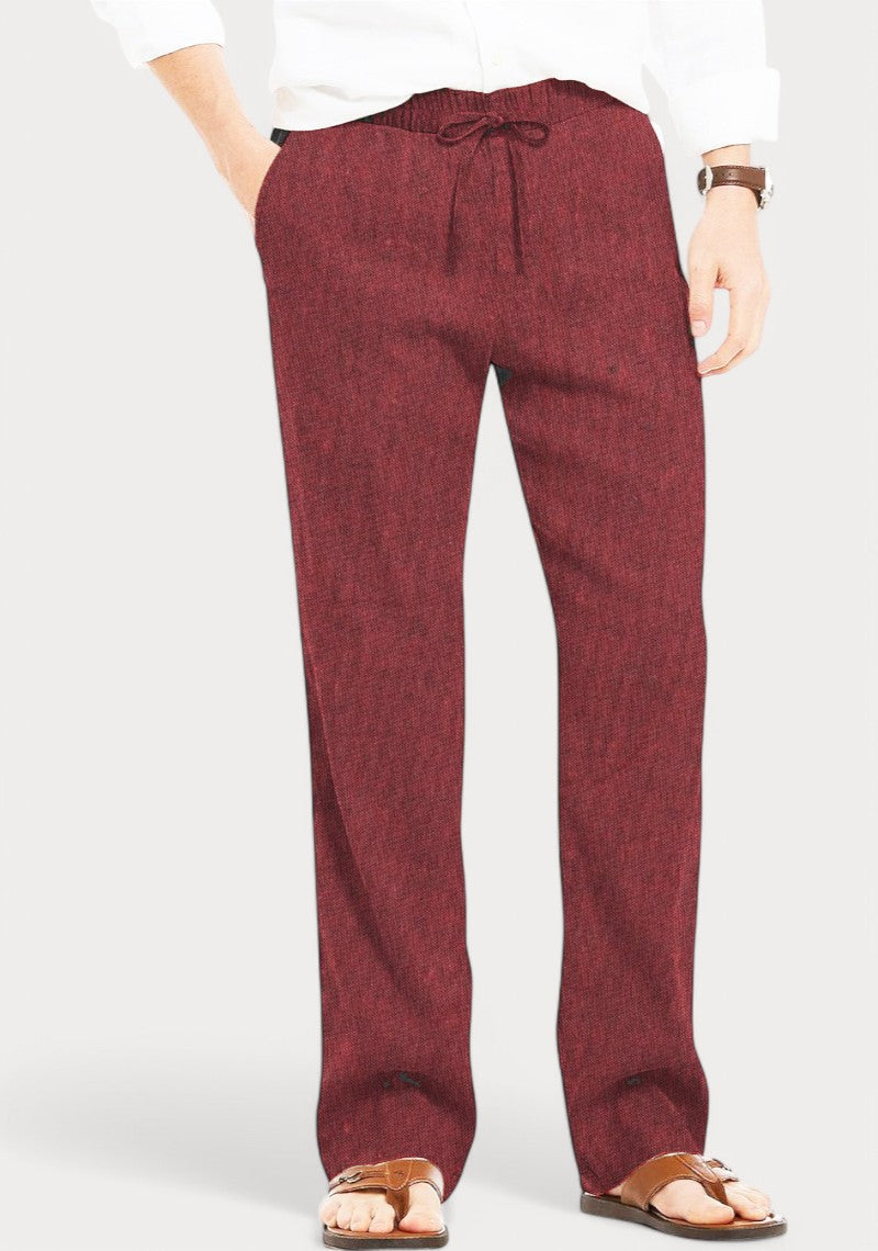 Wine Cotton Linen Loose Fit Men Pant-49508