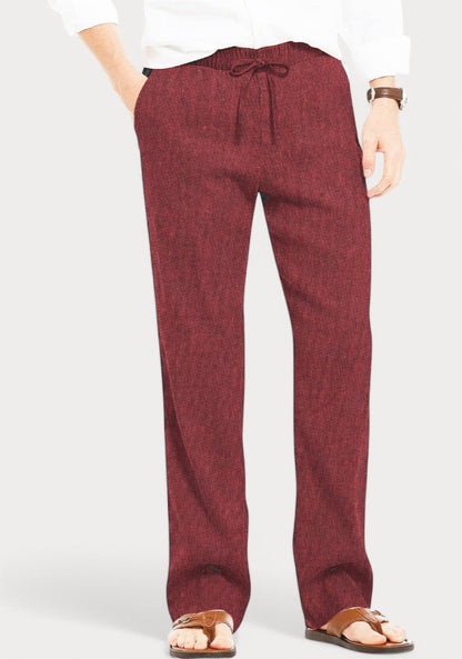 Wine Cotton Linen Loose Fit Men Pant-49508