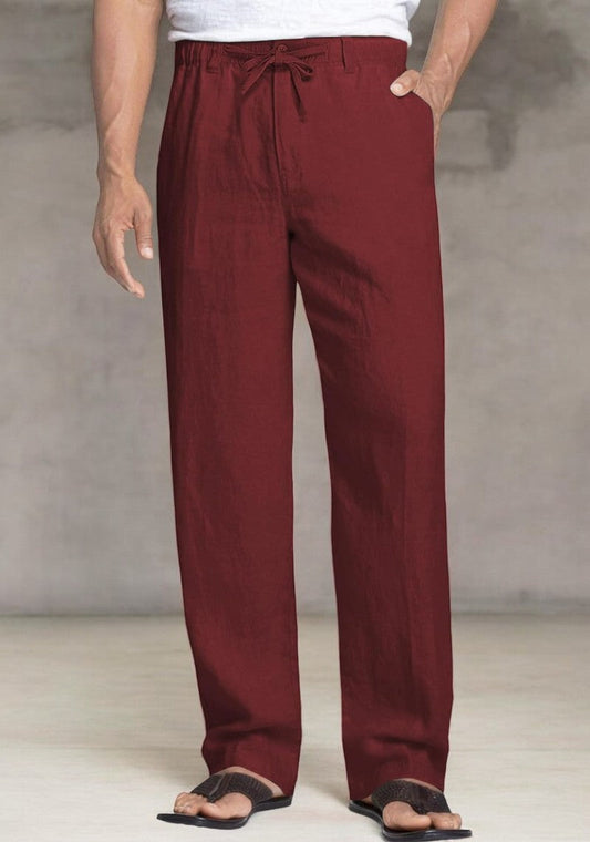 Wine Linen Regular Fit Pant-49381