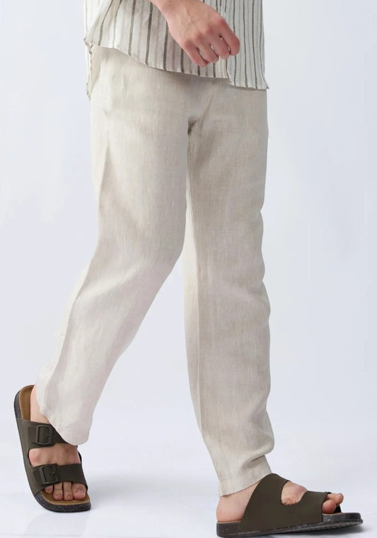 Off White Linen Loose Fit Men Pant-51892